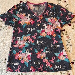 Cherokee Hope and Love Floral Scrub Top